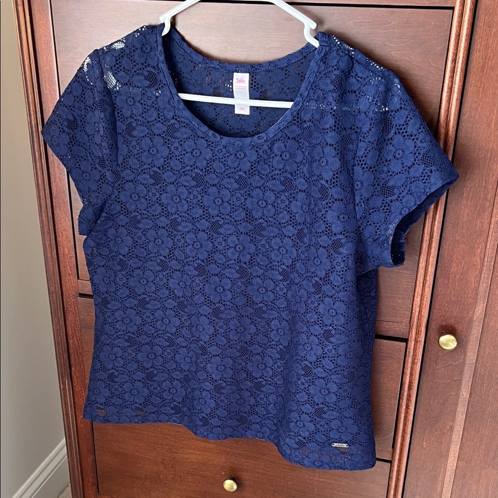 Justice Navy Blue Lace Short Sleeve Top